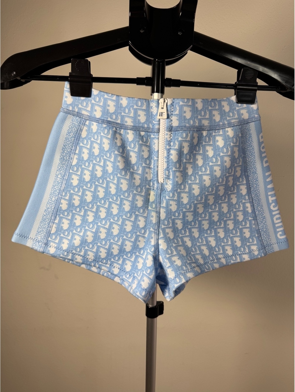 Christian Dior Light Blue Logo Print Polyamide Shorts Size 34